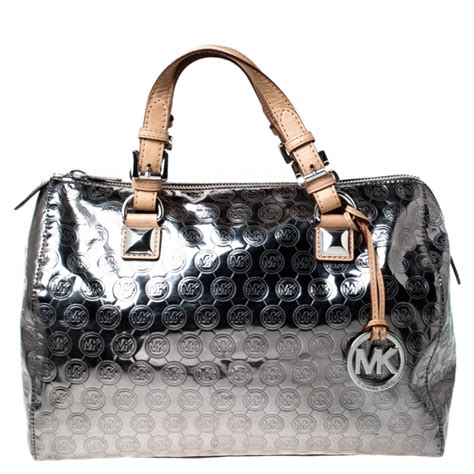 michael kors metallic silver grayson satchel|Michael Kors austen small satchel.